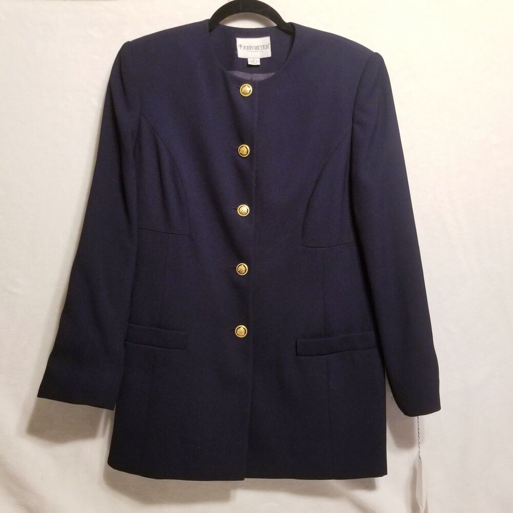 John Meyer 8 Blazer Jacket Gold Buttons Navy Blue Round Neck Nautical  Preppy